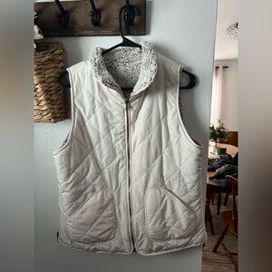 Cream Quilted Vest with Sherpa Lining